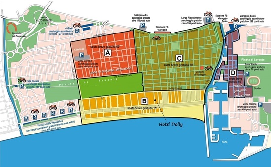 mappa parcheggi gratuiti e zone a pagamento di Viareggio